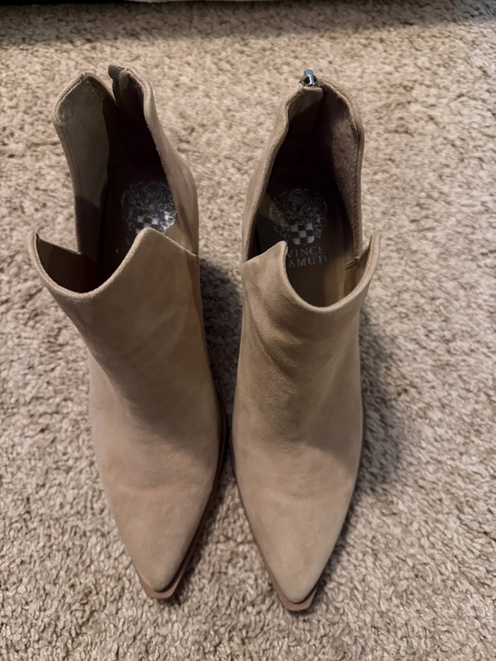 Vince Camuto Beige Suede Pointed Ankle Booties